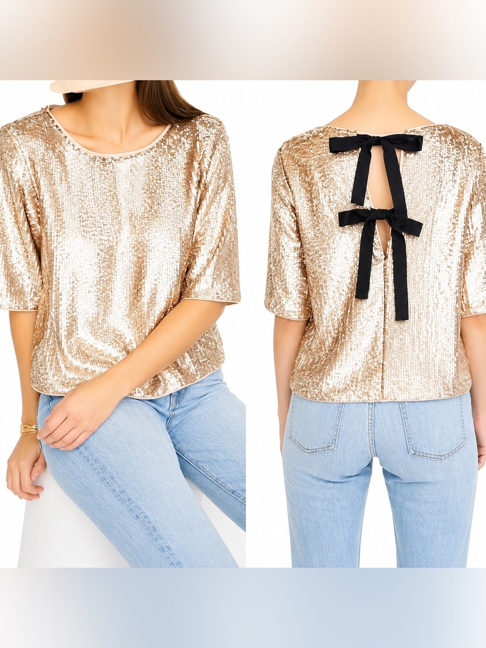 J Crew rose gold sequin tie back top, size 2